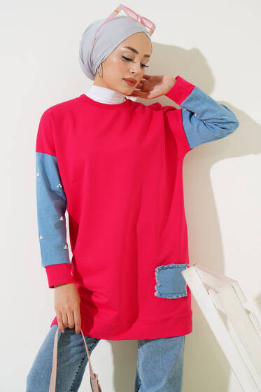 Kot Garnili İncili Tunik Fuşya - Tunik