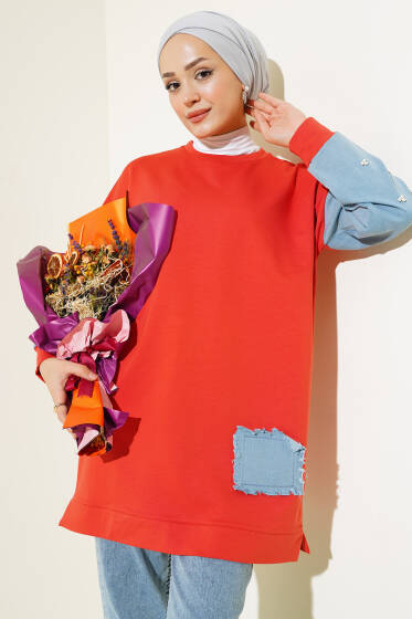 Kot Garnili İncili Tunik Oranj - Tunik