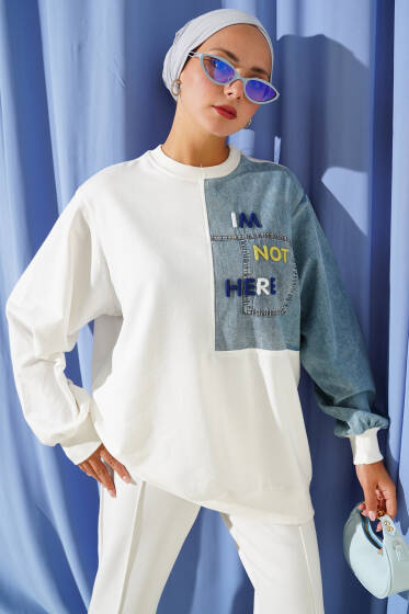 Kot Garnili Nakış Detaylı Tunik Ekru - Tunik