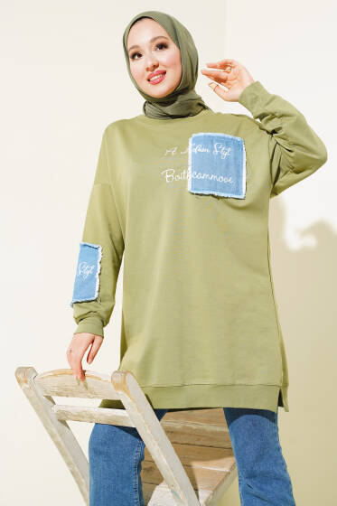 Kot Garnili Nakışlı Tunik Haki - Tunik