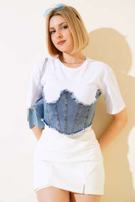 Kot Garnili T-shirt Beyaz - Kadın Giyim Modelleri