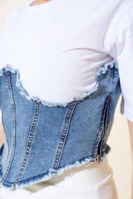 Kot Garnili T-shirt Beyaz - Kadın Giyim Modelleri