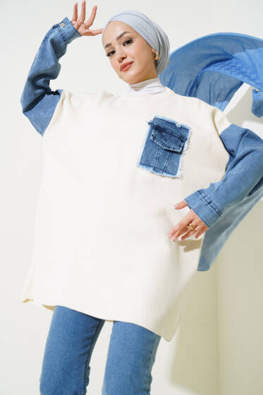 Kot Garnili Triko Tunik Bej - Tunik