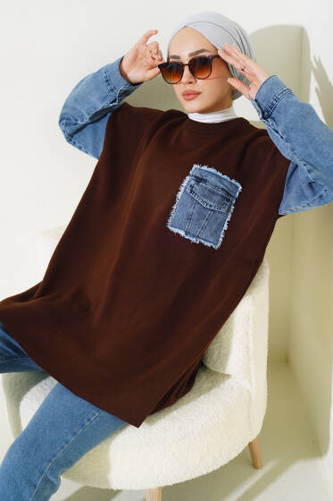 Kot Garnili Triko Tunik Kahve - Tunik