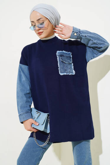 Kot Garnili Triko Tunik Lacivert - Tunik