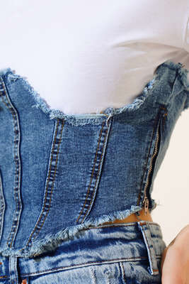 Kot Garnili Vatkalı T-shirt Beyaz - Kadın Giyim Modelleri