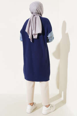 	 Kot Kol ve Cepli Angora Tunik Lacivert - Triko Tunik