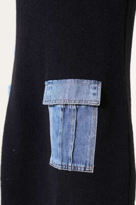 	 Kot Kol ve Cepli Angora Tunik Siyah - Triko Tunik