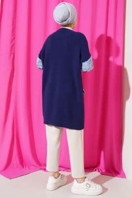 Kot Kollu Angora Hırka Lacivert - Triko Hırka