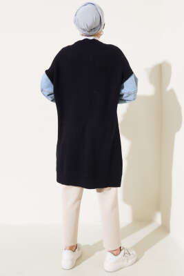 Kot Kollu Angora Hırka Siyah - Triko Hırka