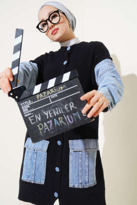 Kot Kollu Angora Hırka Siyah 