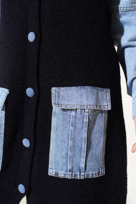 Kot Kollu Angora Hırka Siyah - Triko Hırka