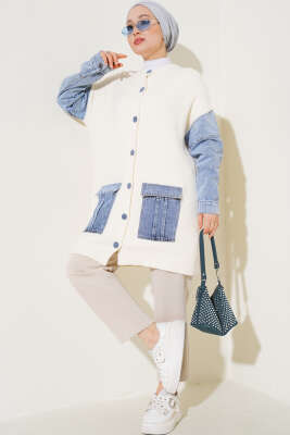 Kot Kollu Angora Hırka Vanilya - Triko Hırka