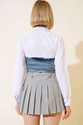 Kot Korse Detaylı Gömlek Beyaz - Kadın Giyim Modelleri