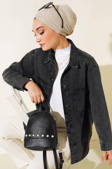 Kot Oversize Ceket Füme - Ceket