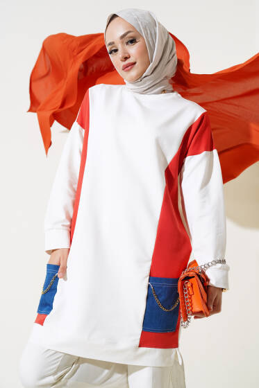 Kot Parçalı Tunik Ekru - Tunik