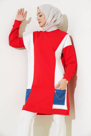 Kot Parçalı Tunik Kırmızı - Tunik