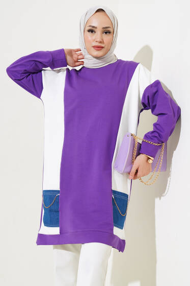Kot Parçalı Tunik Lila - Tunik