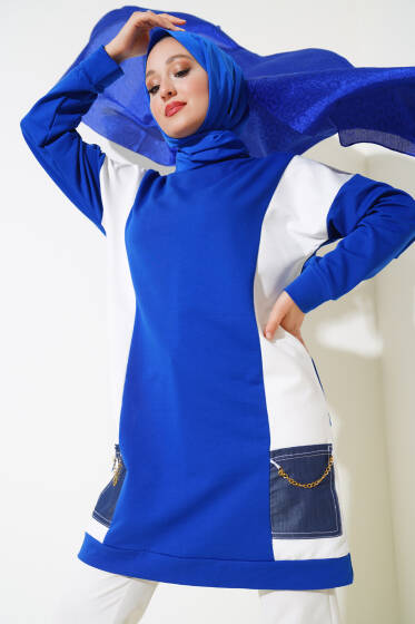 Kot Parçalı Tunik Saks - Tunik