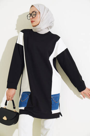 Kot Parçalı Tunik Siyah - Tunik