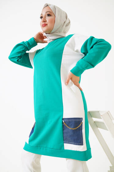Kot Parçalı Tunik Yeşil - Tunik