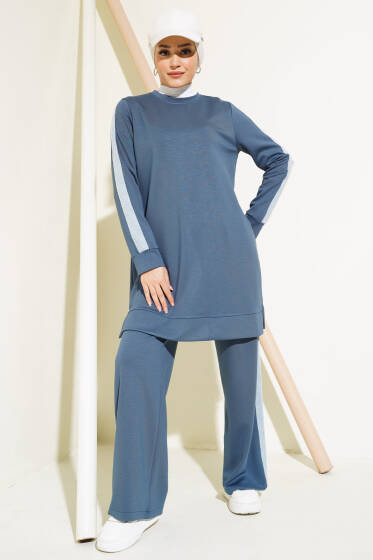 	 Kot Şeritli İkili Takım İndigo - İkili Takım