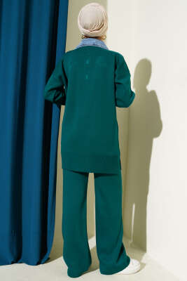 Kot Yakalı Fermuarlı Triko İkili Takım Zümrüt - İkili Takım