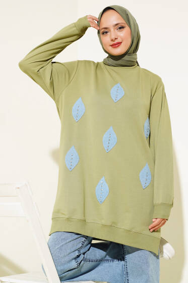 Kot Yaprak Detaylı Tunik Haki - Tunik