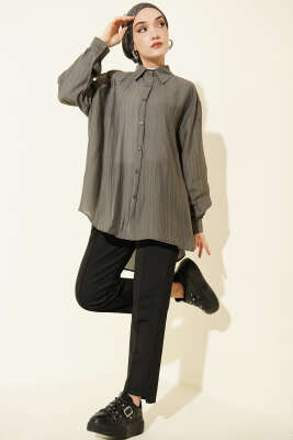 Kraşlı Oversize Gömlek Füme - 500-700 TL Ürünler