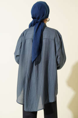 Kraşlı Oversize Gömlek İndigo - Gömlek