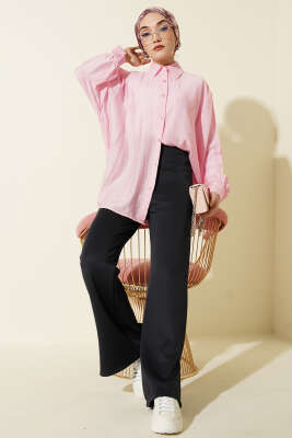 Kraşlı Oversize Gömlek Pembe - Gömlek