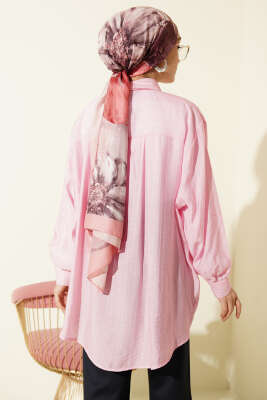Kraşlı Oversize Gömlek Pembe - Gömlek