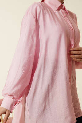 Kraşlı Oversize Gömlek Pembe - Gömlek