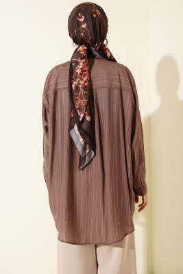 Kraşlı Oversize Gömlek Vizon - 500-700 TL Ürünler