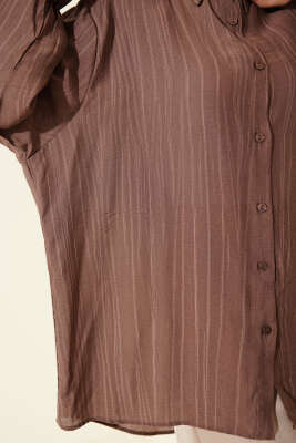 Kraşlı Oversize Gömlek Vizon - Gömlek