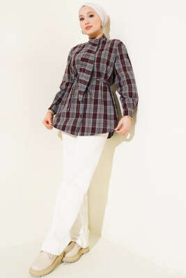 Kravatlı Ekoseli Gömlek Füme - Gömlek