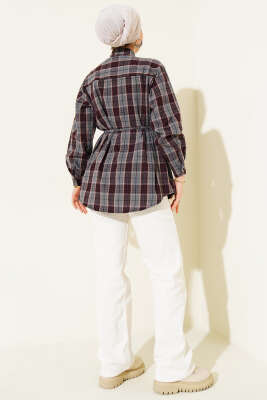 Kravatlı Ekoseli Gömlek Füme - Gömlek