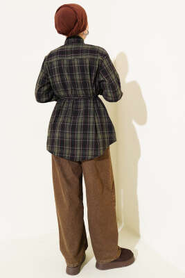 Kravatlı Ekoseli Gömlek Haki - Gömlek