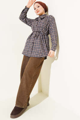 Kravatlı Ekoseli Gömlek Kahve - Gömlek