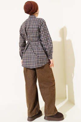 Kravatlı Ekoseli Gömlek Kahve - Gömlek