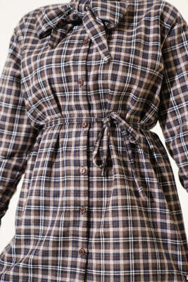 Kravatlı Ekoseli Gömlek Kahve - Gömlek