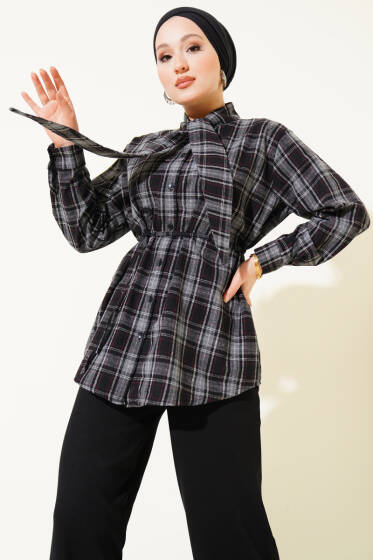 Kravatlı Ekoseli Gömlek Siyah - Gömlek