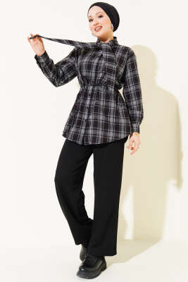 Kravatlı Ekoseli Gömlek Siyah - Gömlek