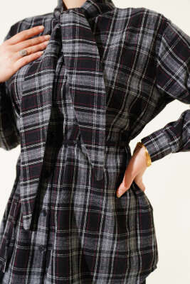 Kravatlı Ekoseli Gömlek Siyah - Gömlek