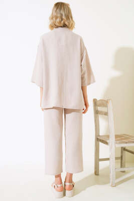 Krep Kimono İkili Takım Bej - Kadın Giyim Modelleri