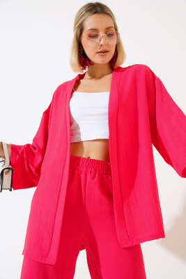 Krep Kimono İkili Takım Fuşya - Kadın Giyim Modelleri