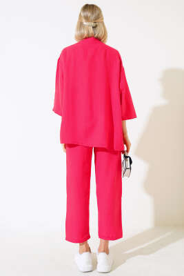 Krep Kimono İkili Takım Fuşya - Kadın Giyim Modelleri