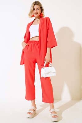 Krep Kimono İkili Takım Nar Çiçeği 