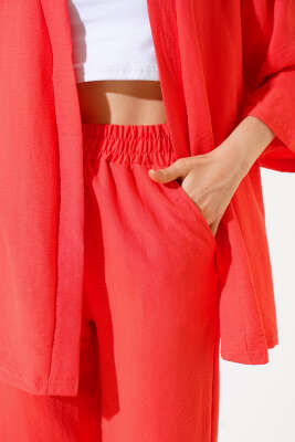 Krep Kimono İkili Takım Nar Çiçeği - Kadın Giyim Modelleri