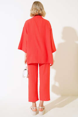 Krep Kimono İkili Takım Nar Çiçeği - Kadın Giyim Modelleri